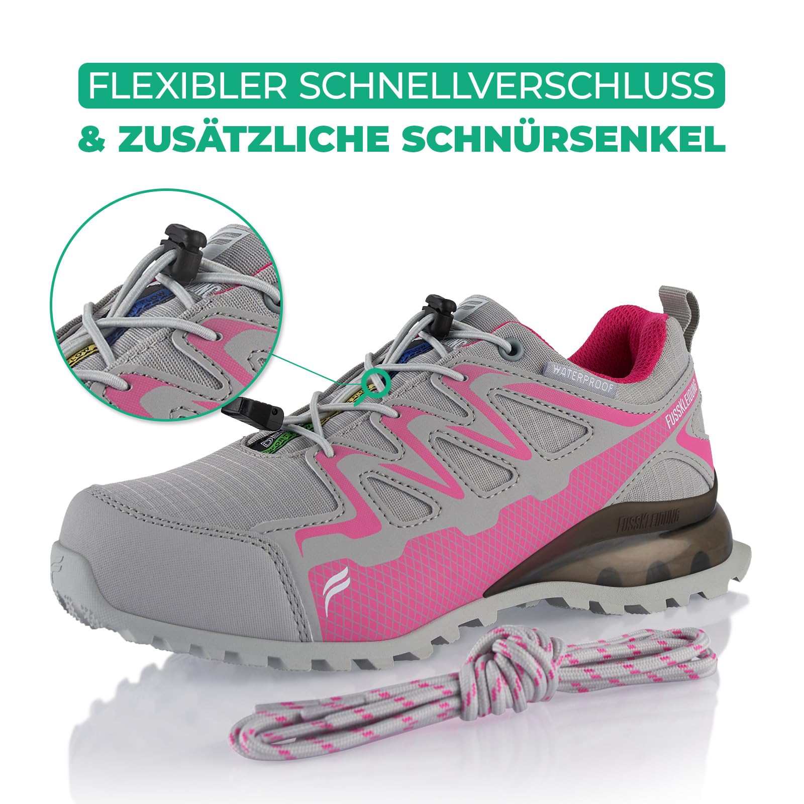 Fusskleidung® Damen Herren Wanderschuhe wasserdichte Trail Running Trekkingschuhe Grau Pink EU 36 4
