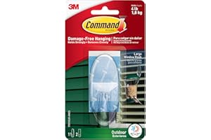 Command Outdoor Large Clear Wall Hooks, 1 Hook and 2 Command Strips, Damage-Free Hanging Wall Hooks for Hanging Christmas Decorations with Weather Resistant Strips, Holds up to 4 lb