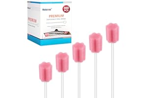 Melonsun 300 Pcs Oral Swabs Disposable - Longer Unflavored & Sterile Dental Sponge Swabsticks - Individually Wrapped, Medical Grade, Latex-Free for Oral Care & Mouth Cleaning (Pink 300)