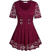 ROSE GAL Women's Plus Size Tunic V Neck Top Curve Floral Lace Blouse A-Line Swing T Shirt