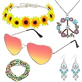 5 Pcs Hippie Costume Accessories Set Women, 60s 70s Party Dressing Accessory Peace Sign Necklace Party Decorations for Party