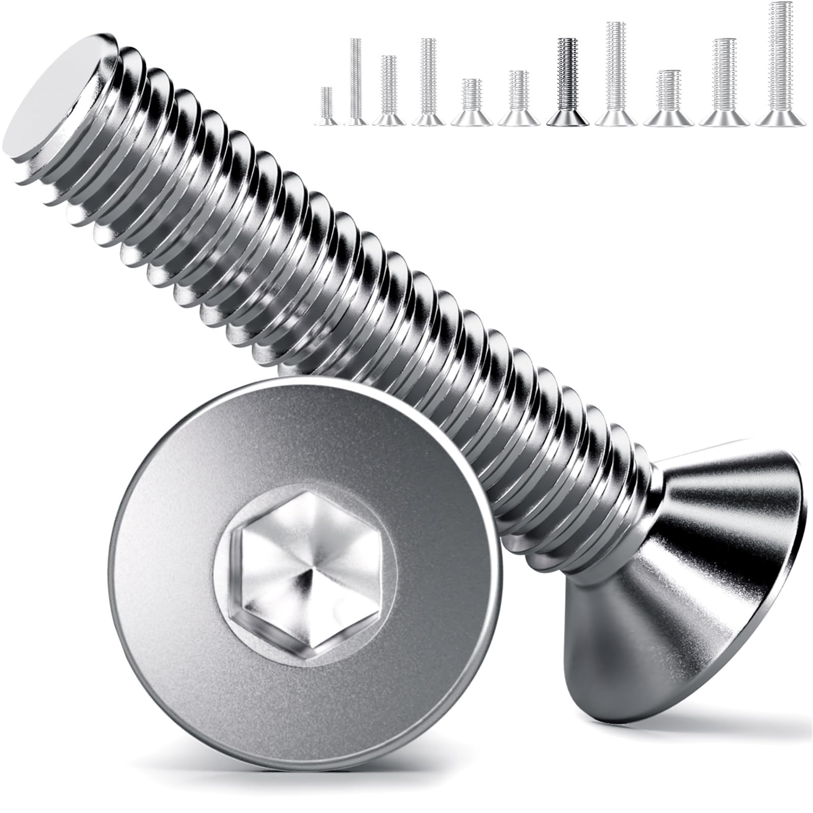 YOOPIN M5 60PCS Countersunk Bolts, M5 Countersunk Screws 20mm, A2 Stainless Steel Hex Socket Countersunk Machine Screws, Stainless Steel Hex Countersunk Screws for Furniture Cots and Chairs