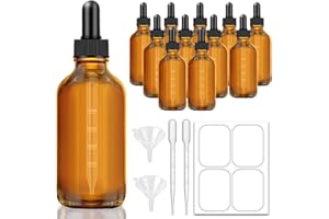 12 Pack Dropper Bottle 4 oz, Bumobum Glass Eye Dropper Bottles for Essential Oils with Labels and Funnel, 120 ml Tincture Bot