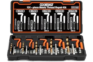 coobeast 131PCS Thread Repair Kit, Metric Helicoil Repair Kit with HSS Drill Bits, 304 Stainless Steel Thread Insert & Rethreading Tool Set in M5 M6 M8 M10 M12 for Automotive Engine Spark Plug Repair