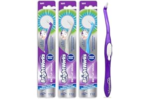 BrightWorks Manual End Tuft Brush, Cleans Difficult Areas Such as Around Crowns, Bridges, implants and Wider Gaps Between Teeth (Pack of 3)