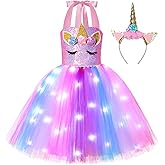 KAKALVER Unicorn Dress for Girls Unicorn Costume LED Light Up for Dress up Halloween Birthday Party Decoration Unicorn Gifts
