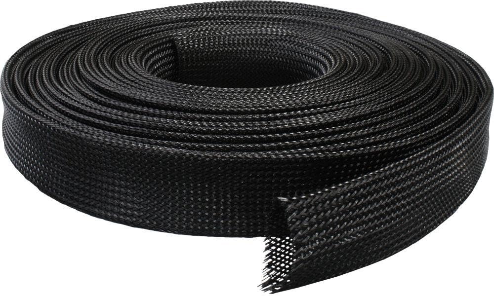 Black Braided Sleeving Expandable Cable Sleeve Flexible Polyester (50mm - Width, 5m - Length)