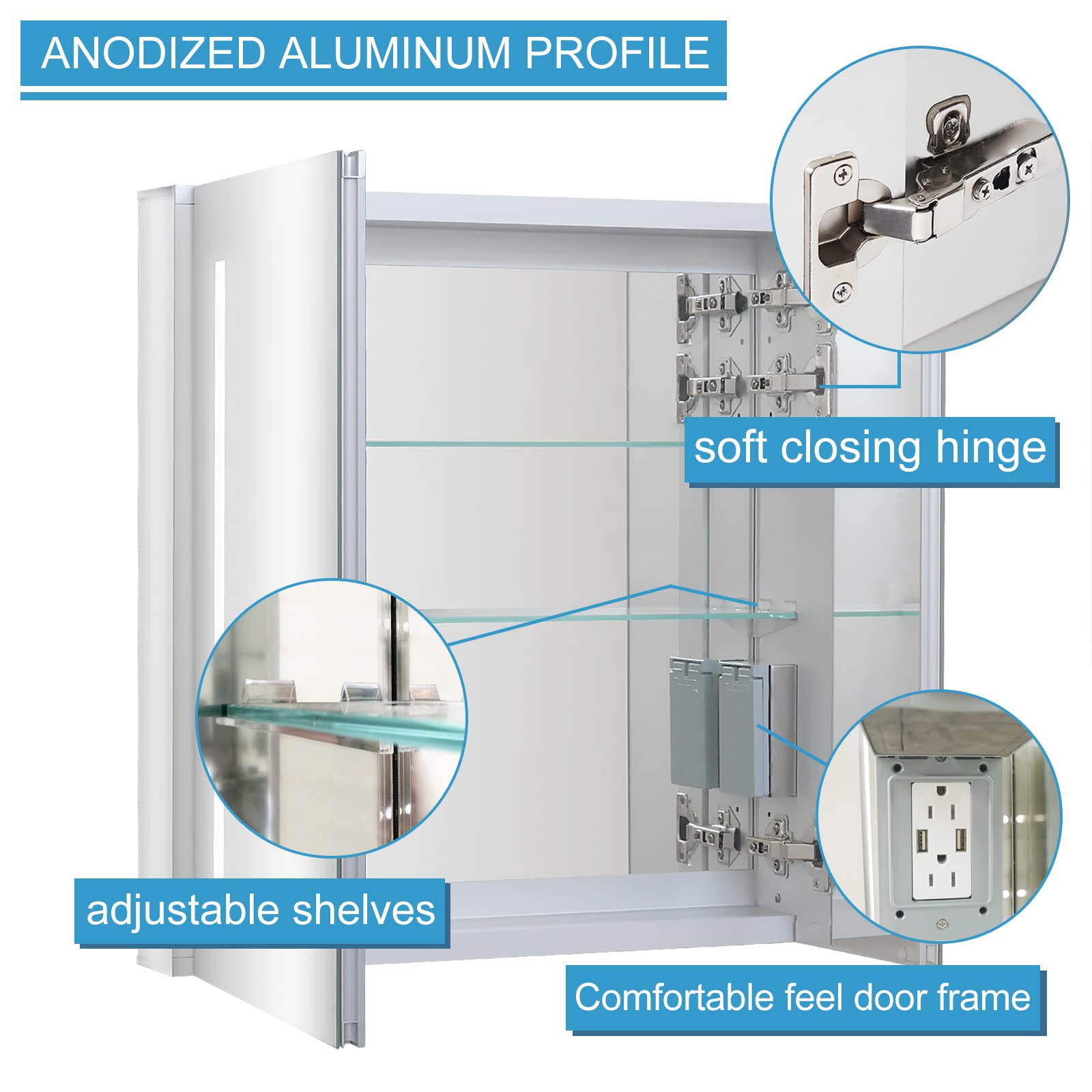 Fundin LED Bathroom Mirror Medicine Cabinet with Defogger, Dimmer, Outlet and USB Charger, Wall Medicine Cabinet 24