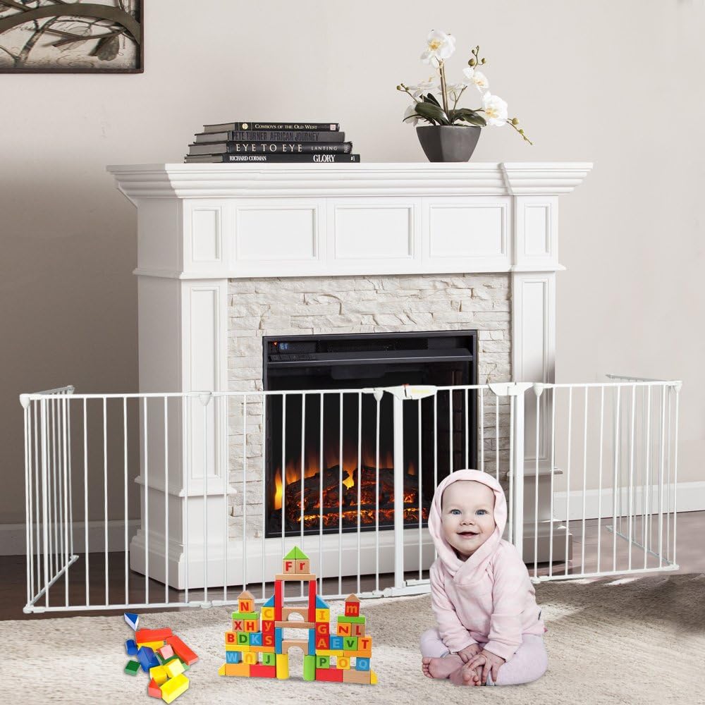 Bonnlo 194Inch Metal Adjustable Fireplace Fence Guard 6Panel Baby