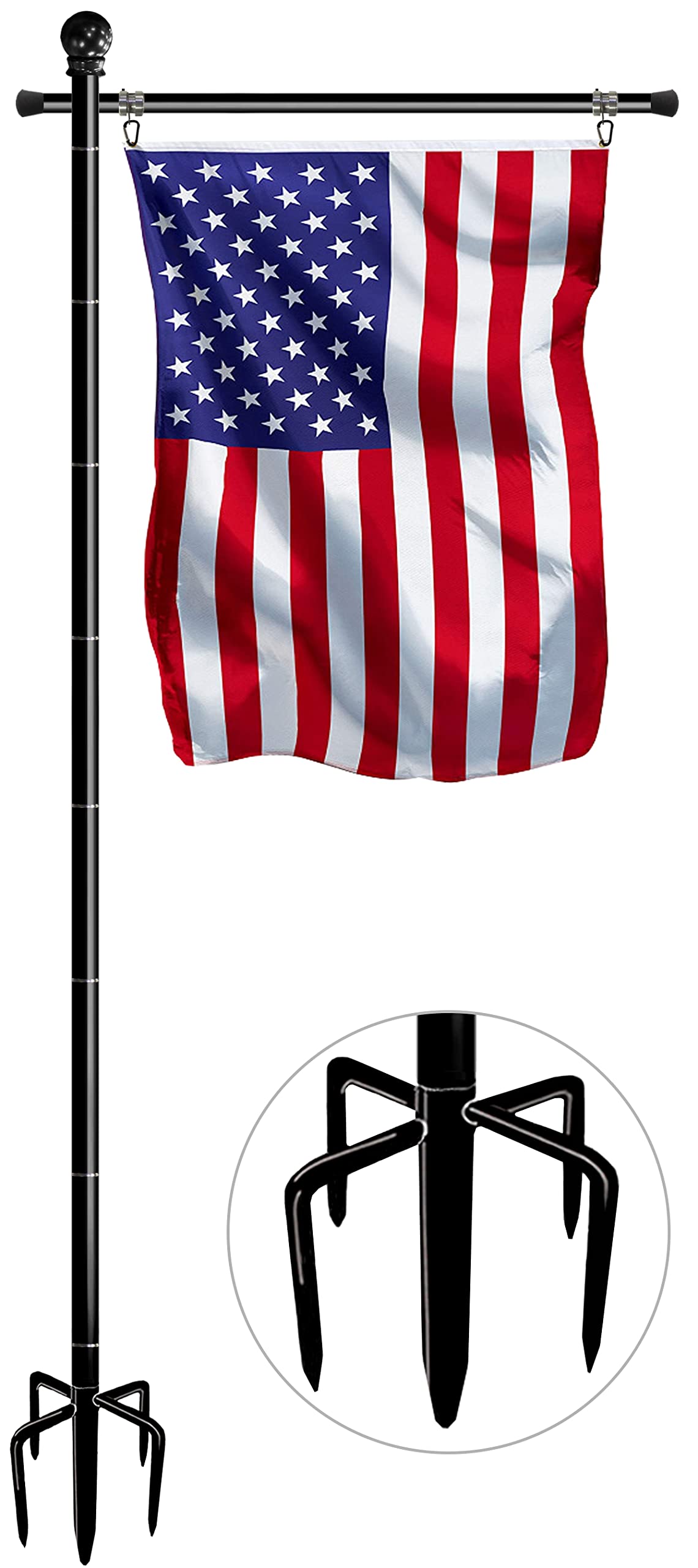 Photo 1 of Balie Space 10FT Garden Flag Stand Pole for 3x5 Feet American Flags, Adjustable Flagpole with 5 Spikes Base for Outdoor Yard, Black