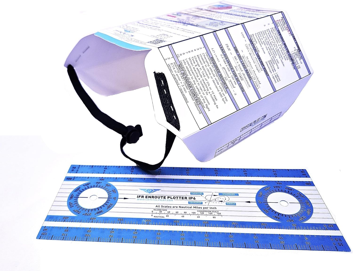 Crystal Pilot IFR Hood/View Limiting Device with IFR Cheat Sheet with Formulas and Sectional Scale & IP6 IFR Enroute Plotter
