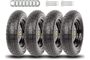 PONSYTOCN 13" Flat Free Solid Tire and Wheel for Carts Replacement Wheels,Wheelbarrow,Garden Cart,Trolleys,Hand Trucks and Yard Trailers(5/8" Bearings,Offset Hub 2.1") (4-Pack)