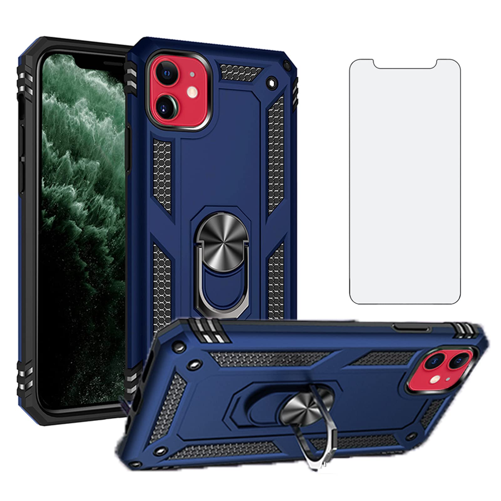 Asuwish Phone Case for iPhone 11 2019 6.1 inch with Tempered Glass Screen Protector Cover and Magnetic Stand Ring Holder Hard Shockproof Heavy Duty Accessories 1phone i phone11case XI 11R Cases Blue