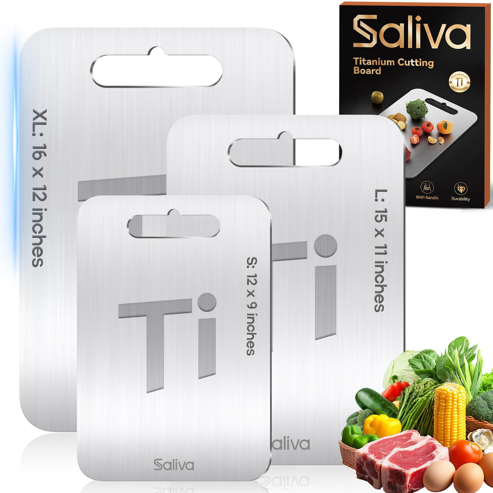 Photo 1 of ***ONLY 2 PCS*****3pcs Titanium Cutting Boards for Kitchen, 3 Pack of Titanium Cutting Boards, Non Toxic Double Sided Food Grade, Dishwasher Safe, Chopping Boards with Handle for Meat & Vegetable, Christmas Gift