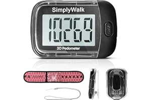 SIMPLYWALK 3D Pedometer for Walking with Ankle Band, Clip, and Lanyard, Simple & Accurate Step Counter with Extra Large Display and Long Battery Life, for Women Men & Kids
