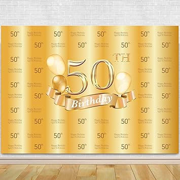 Buy 50th Birthday Photography Backdrop 50th Golden Glitter Shiny