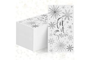 Horaldaily 50 Christmas Disposable Paper Decorative Guest Napkins, Let It Snow White Paper Silver Foil Hand Towel for Party L