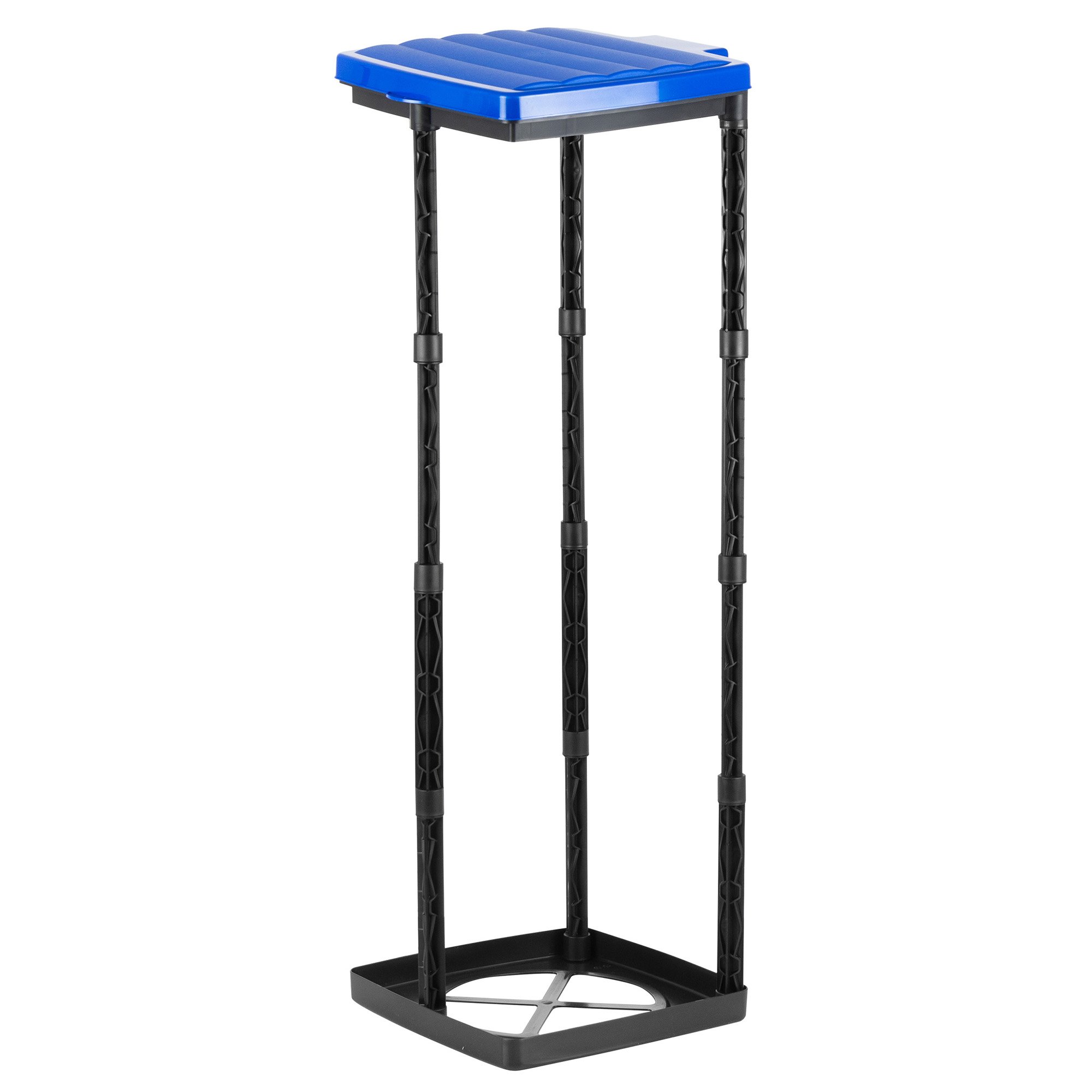 Grizzly bin bag holder, 1x rubbish bin with blue lid, height-adjustable plug-in system with clamping ring, for different sized bin liners from 25-120 litres