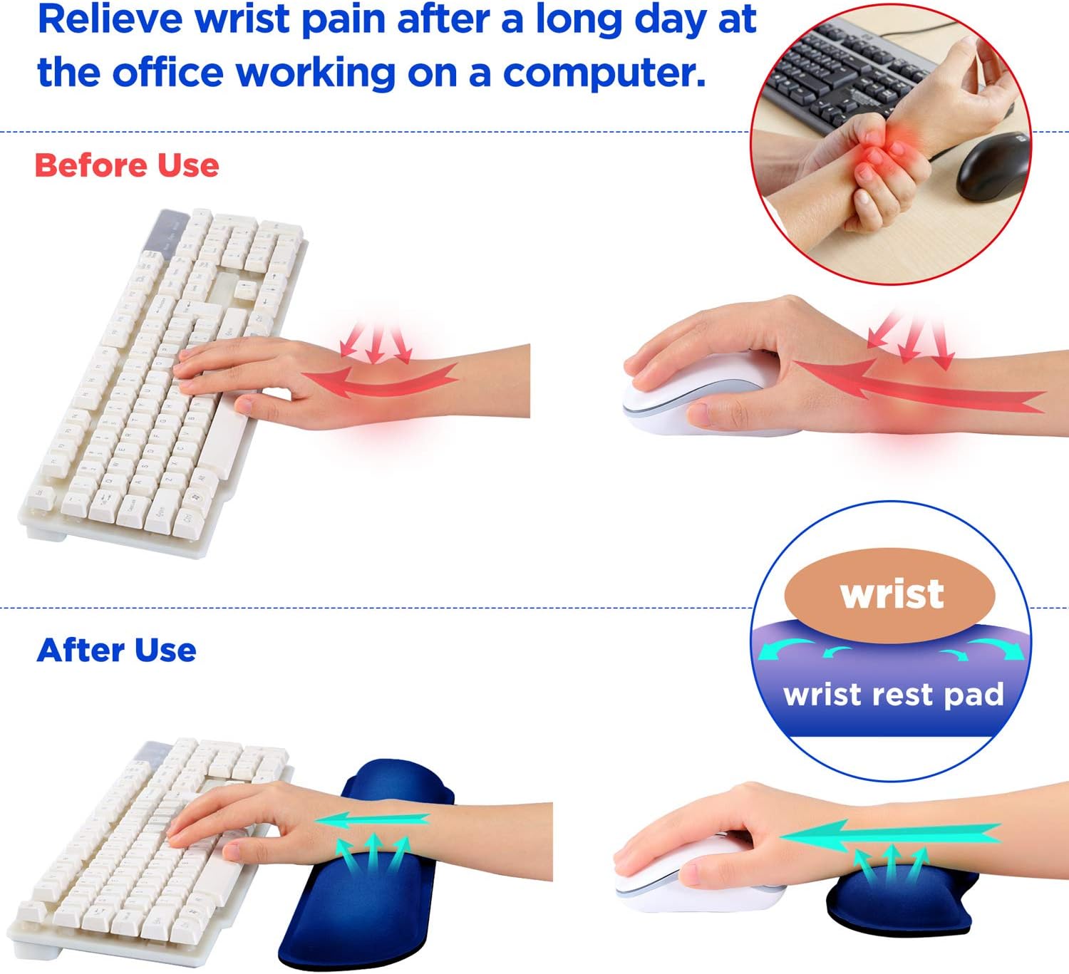 Gimars Superfine Fiber Widen Memory Foam Set Nonslip Mouse Pad Wrist Support & Keyboard Wrist Rest Support for Office, Computer, Laptop & Mac & Comfortable & Lightweight for Easy Typing & Pain Relief : Office Products