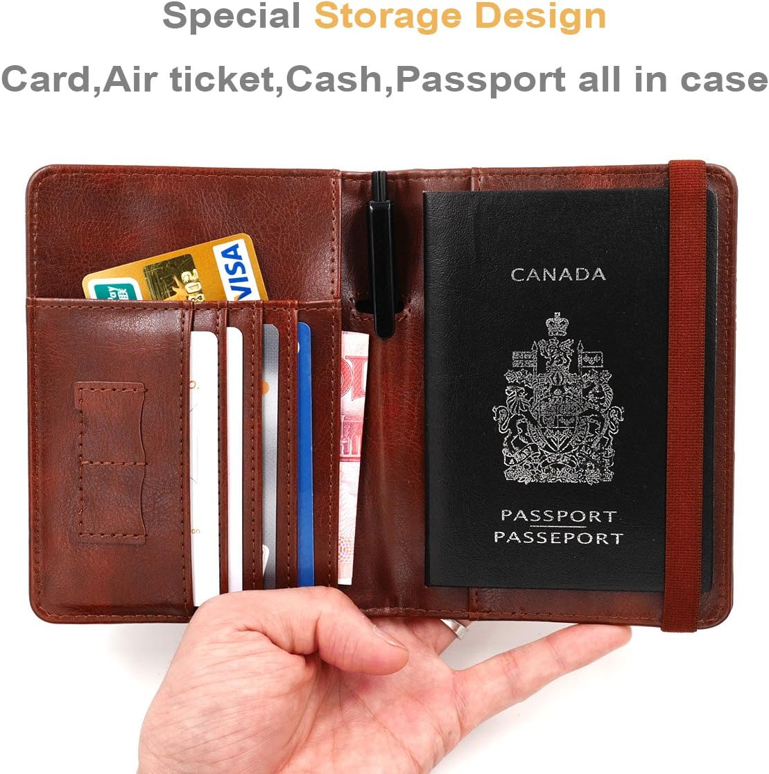  | Kandouren RFID Blocking Passport Holder Cover Case, travel luggage passport wallet made with Brown Map Crazy Horse PU Leather for Men & Women | Passport Covers