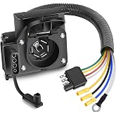 Nilight Dual Output 4 Way Flat Vehicle Side to 7 Way RV Blade Wiring | Adapter 4 Pin to 7 Pin Round Blade and Trailer Harness Adapter w/Mounting Bracket for Truck RV