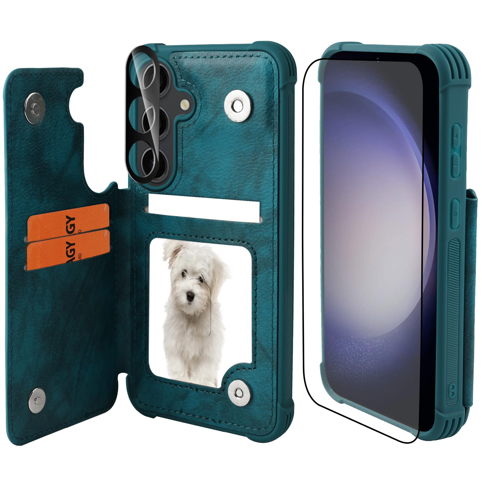 Photo 1 of VANAVAGY Wallet Case for Galaxy S24 Plus for Women Men, PU Leather Phone Cover with Magnetic Clasp Kickstand Shockproof Case with RFID Blocking Card Holder for S24 Plus 6.7 inch,Midnight Green