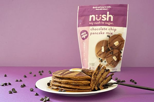 NUSH FOODS LOW CARB PANCAKE MIX, HEALTHY PANCAKE MIX BY NUSH (CHOCOLATE CHIP) | (CHOCOLATE CHIP PANCAKE MIX – (2 PACK), KETO PANCAKES, LOW CARB, LOW SUGAR