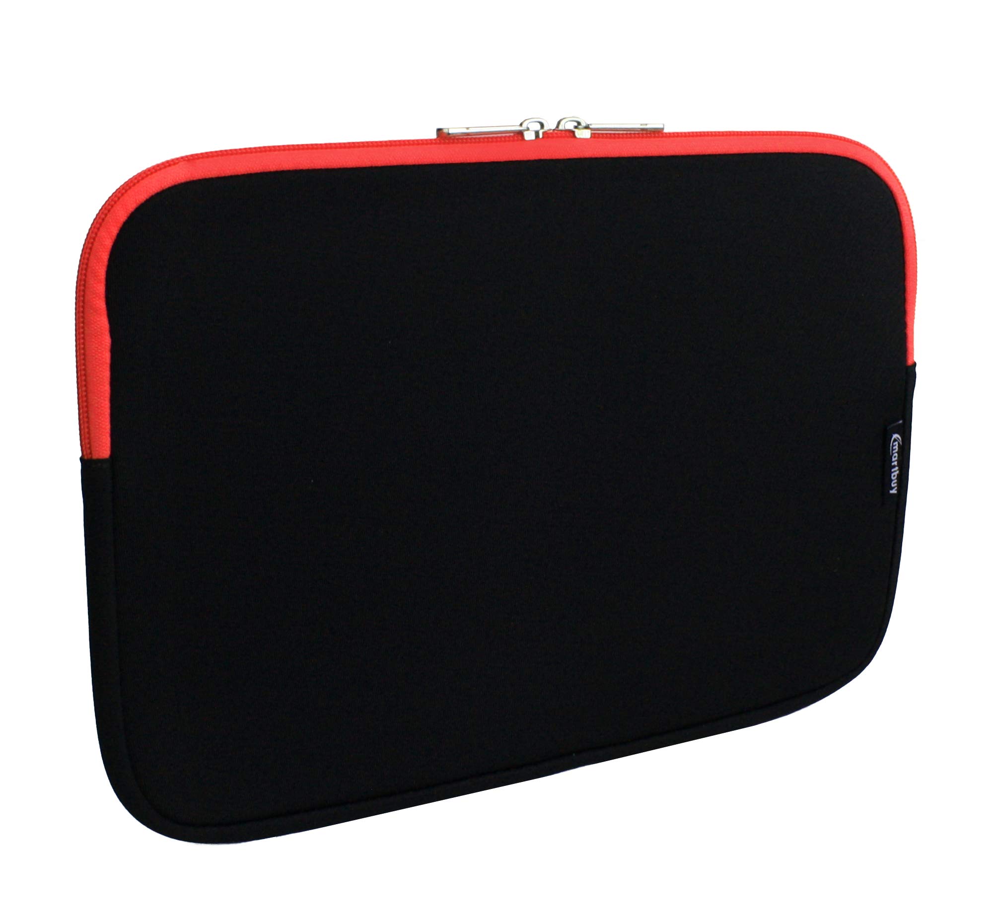 Emartbuy Jet Black/Red Water Resistant Neoprene Soft Slim Zip Case Cover Sleeve Pouch 12.5 Inch - 14.1 Inch Compatible With Selected Devices Listed Below