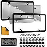 2 Pack License Plate Covers Frames : Rust-Proof Car License Plates Shields Holder -with Screw Caps - Clear License Plate Protector for US Standard Cars