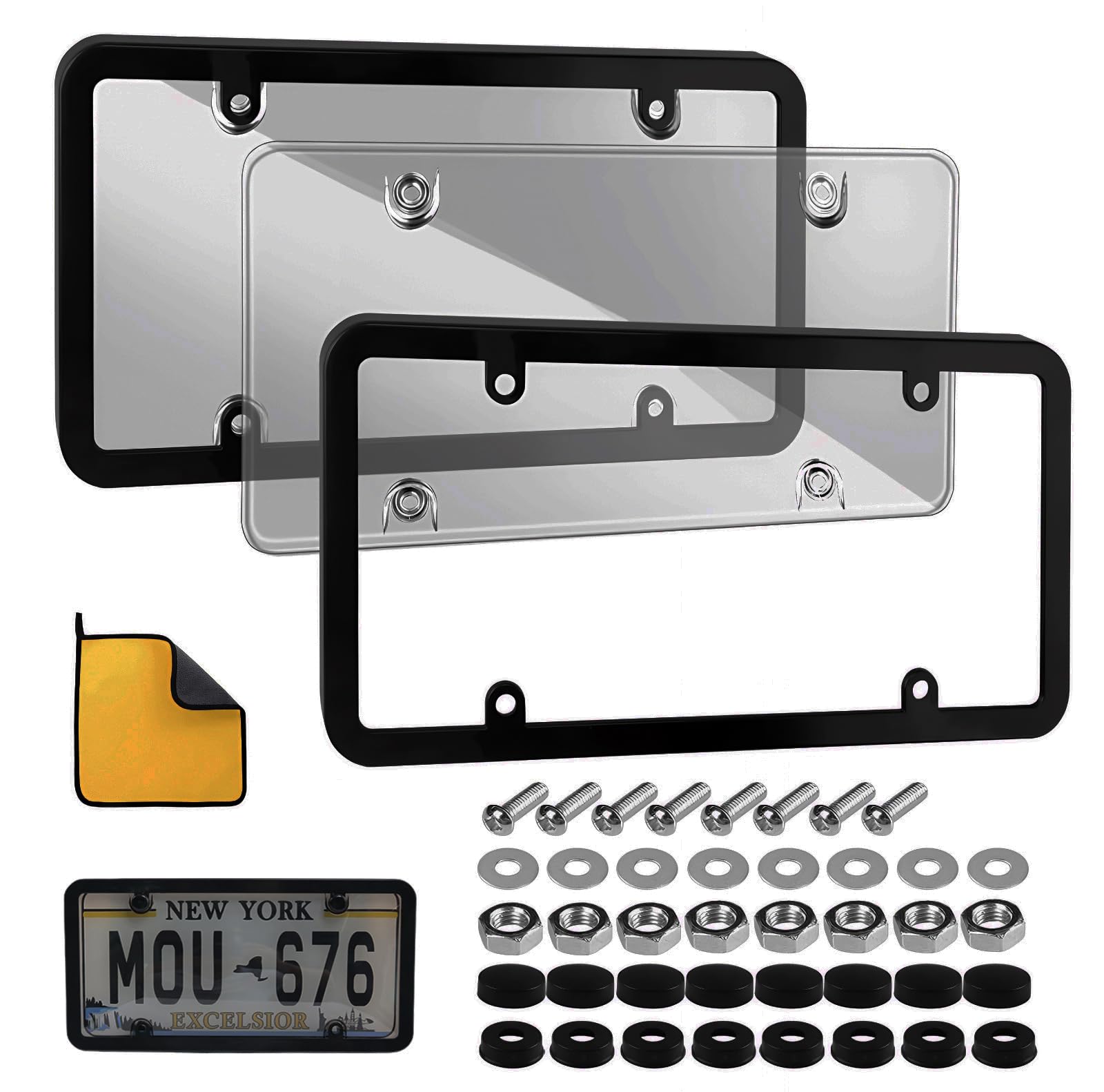 Photo 1 of 2 Pack License Plate Covers Frames : Rust-Proof Car License Plates Shields Holder -with Screw Caps - Clear License Plate Protector for US Standard Cars