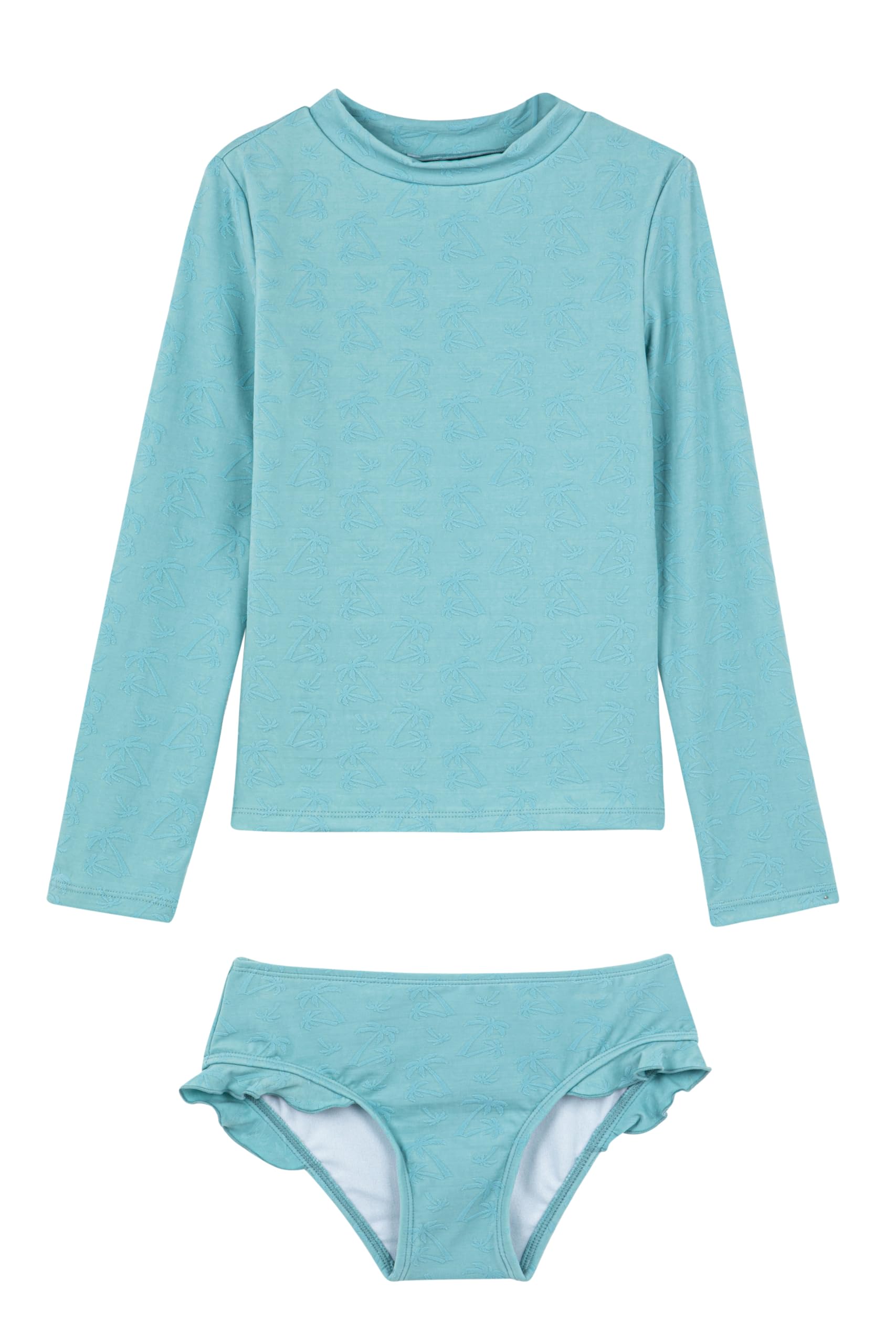 Photo 1 of Gottex Kids Palm Party Textured Long Sleeve Rash Guard Set Chlorine Fade Resistant and Built-in UPF UV 50 + Protection