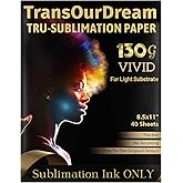 TransOurDream 130g Tru-Sublimation Heat Paper 40 sheets for Inkjet Printer and Sublimation Ink (Vivid, 8.5x11") Sublimation I