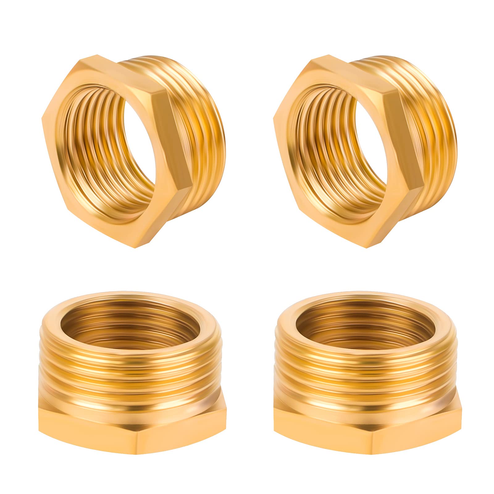 Bigxin 4 Pieces Reducer Adapter, Brass Thread Adapter Hex Water Pipe Reducer Fittings 1/2 Female to 3/4 Male Adapter for Hose Connector