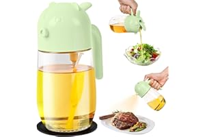 GOSECT 580ml/20oz 2 in 1 Oil Dispenser and Oil Sprayer for Cooking, Glass Olive Oil Dispenser Bottle with Silicone Mat, Food-grade Oil Dispenser for Kitchen, BBQ, Air Fryer, Salad, Baking (Green)