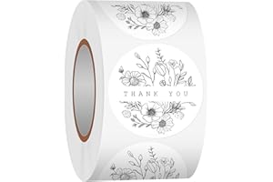 Heyfibro 500 PCS 1.5 Inch Thank You Stickers for Small Business, Baking, Gifts, Envelopes, Weddings (Line Flowers 2)