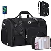 ACESAK Garment Bags for Travel, 2 in 1 Convertible Carry On Duffle Bag Suit Bags Foldable Backpacks with Shoe Compartment & Toiletry Bag, Hanging Bags for Clothes Dress Suit for Men Women Gift (Black)