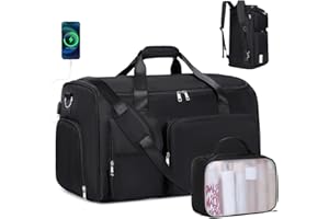 ACESAK Garment Bags for Travel, 2 in 1 Convertible Carry On Duffle Bag Suit Bags Foldable Backpacks with Shoe Compartment & Toiletry Bag, Hanging Bags for Clothes Dress Suit for Men Women Gift (Black)