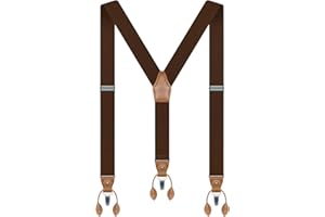 Mens Suspenders Heavy Duty Suspenders for Men with Convertible Clips & Leather Button End Elastic Mens Braces for Pants