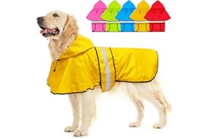 Dolitego Dog Raincoat - Reflective Dog Rain Coat, Waterproof Adjustable Dog Rain Jacket with Hoodie, Lightweight Doggie Ponch