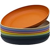 MKYHBOO Deep Dinner Plates Set, 10in Unbreakable Wheat Straw Plates, 8pcs Lightweight Dinner Dishes, Microwave and Dishwasher Safe Plate for Kitchen