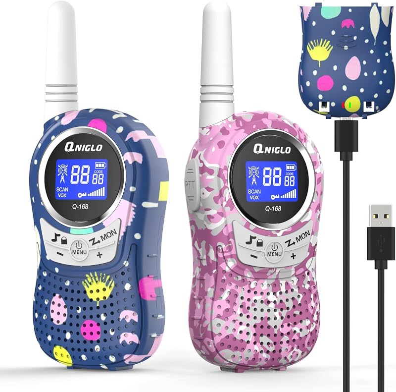 QNIGLO Rechargeable Kids Walkie Talkies Long Distance PMR Fun Toys Birthday
