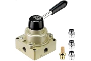 VIILOCK Rotary Lever Hand Valve HV-02, 3 Position 4 Way 1/4" NPT Pneumatic Manual Control Air Flow Valve (1/4" NPT)