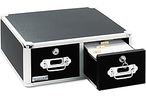 Vaultz VZ01395 Vaultz Locking 6 x 4 Two-Drawer Index Card Box, 3000-Card Capacity, Black