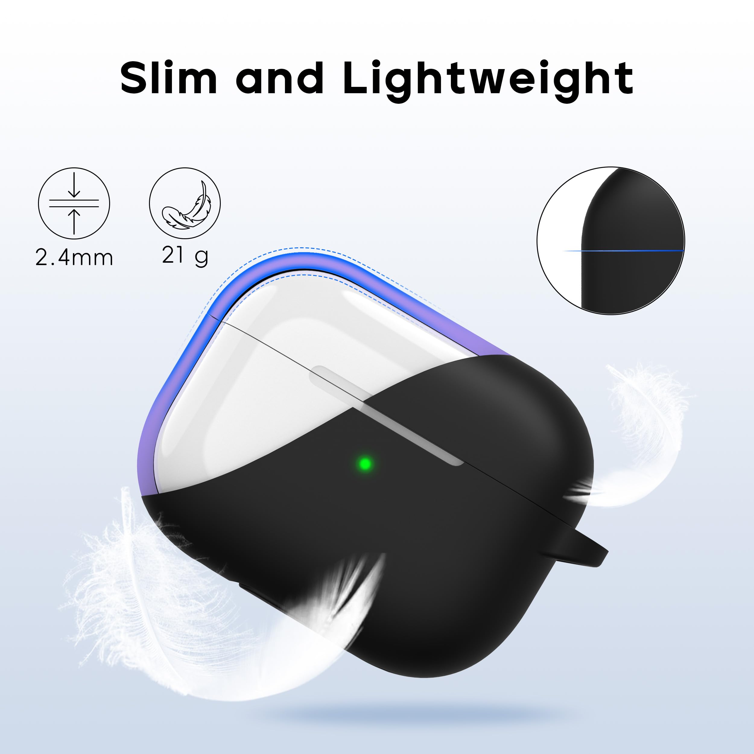 RFUNGUANGO AirPods Pro 2 Case, Soft Silicone Protection Cover | Compatible with 2023/2022/2019 models | USB-C/Lightning Cable | Includes Cleaner Kit & EarTips | Black