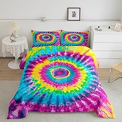 2 Piece Rainbow Tie Dye Comforter Set with 1