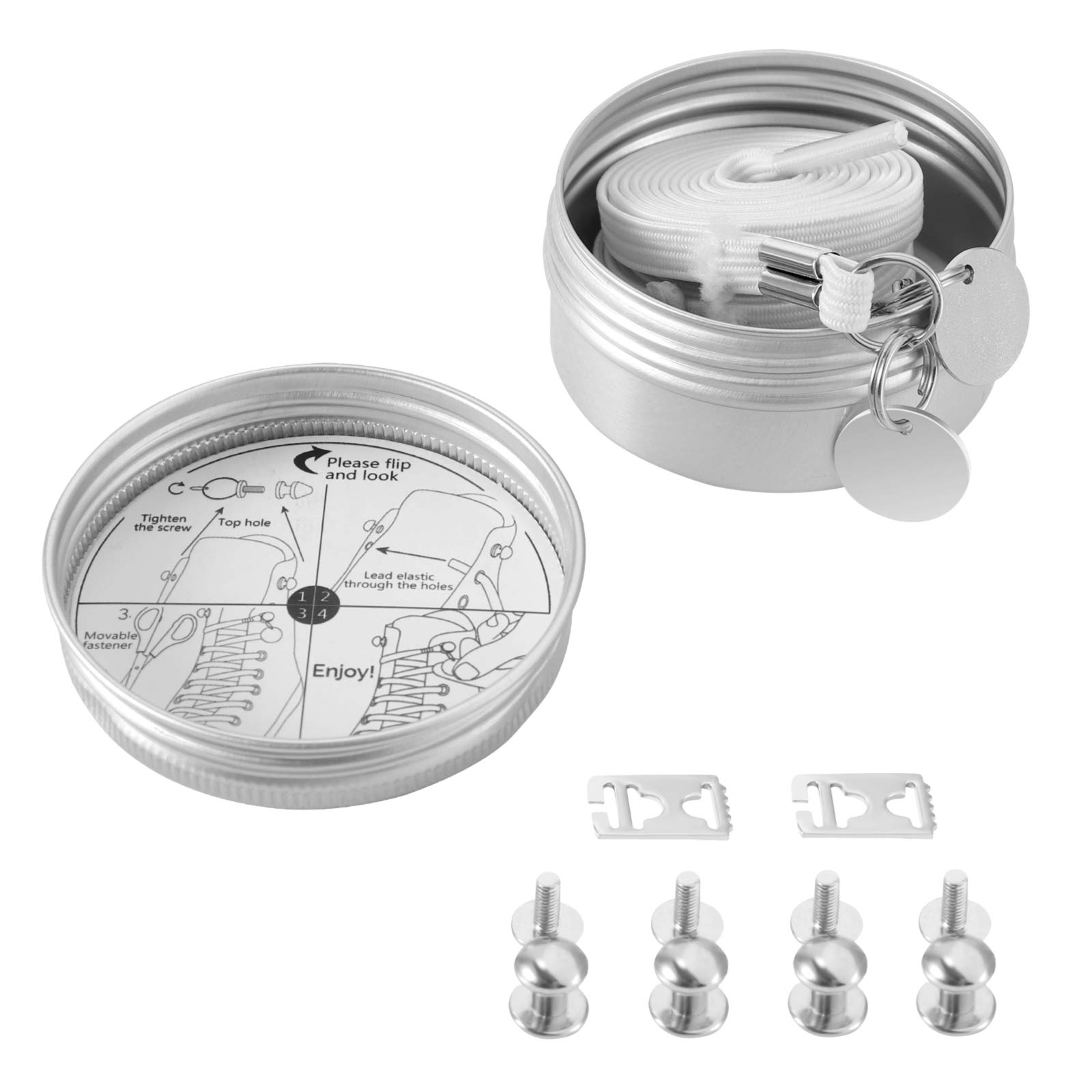 YOSIYO 1 pair Kids Adult Shoelaces No Tie Laces Lazy Quick Sneaker Shoelaces Metal Circle Decor Shoes Accessories