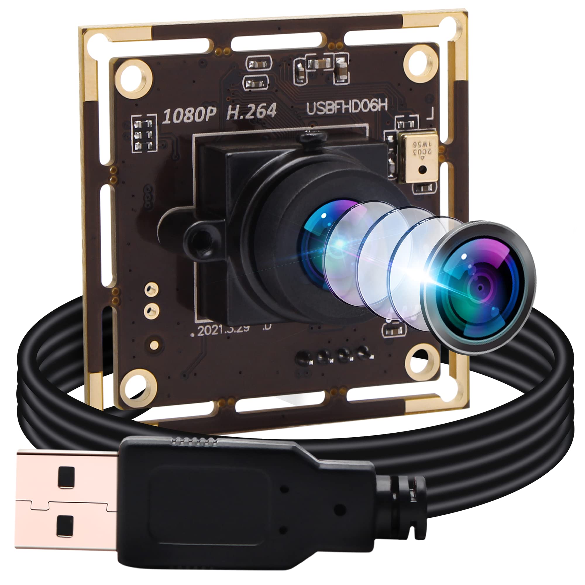 ELP 1080P USB Camera Module with 100 Degree No Distortion Lens,2MP Tiny USB Camera with IMX323 Sensor UVC Video Webcam with Microphone,Compatible with Windows,Linux,Mac OS and Raspberry Pi — image 1