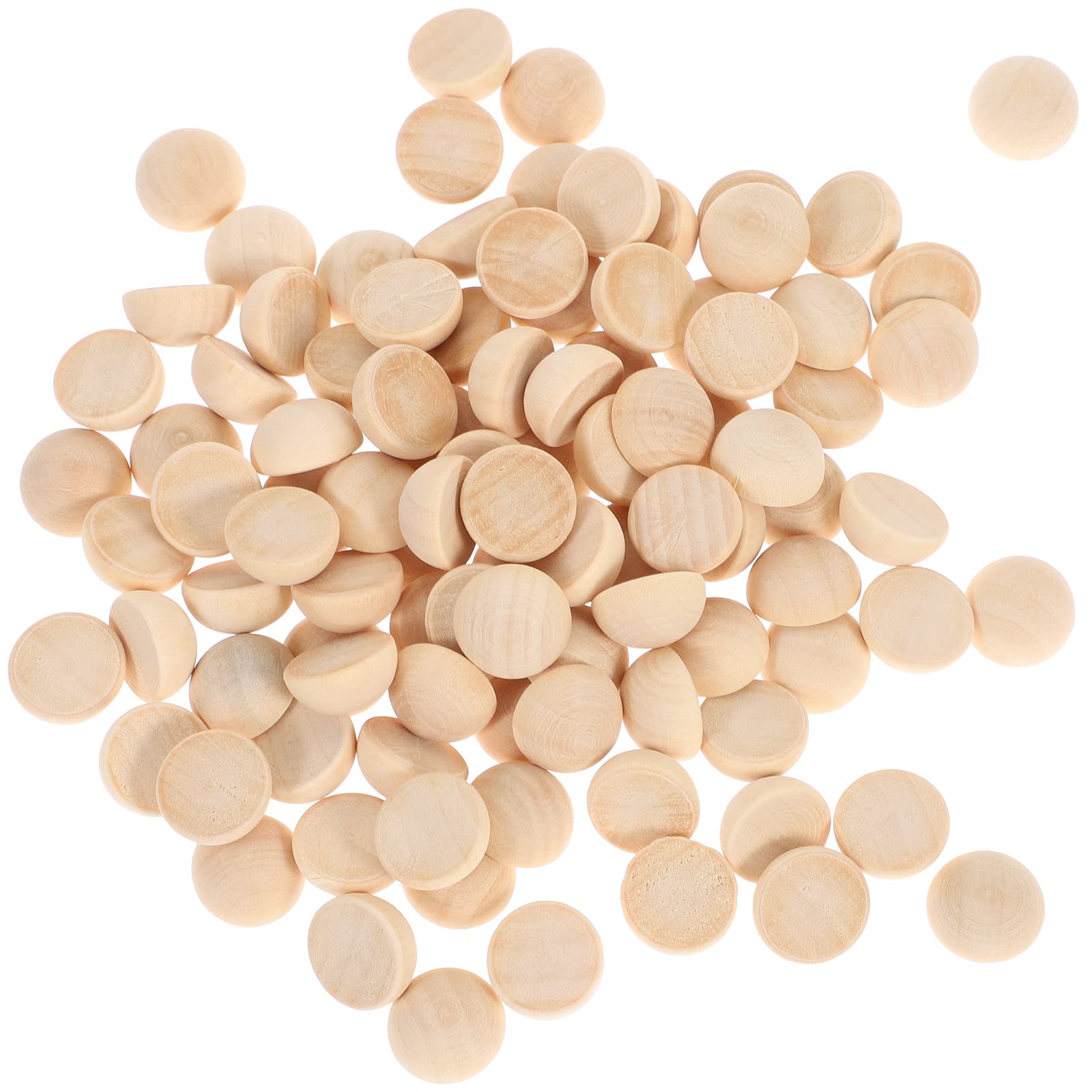 HEALLILY 100pcs Wooden Split Balls & Christmas Ornaments - Unfinished Half Wooden Balls Mini Hemisphere Crafts for Kids DIY Projects 15MM