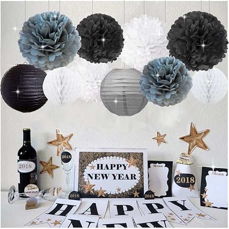 Amazon Com New Years Decorations Grey Black White Party Decor Kit