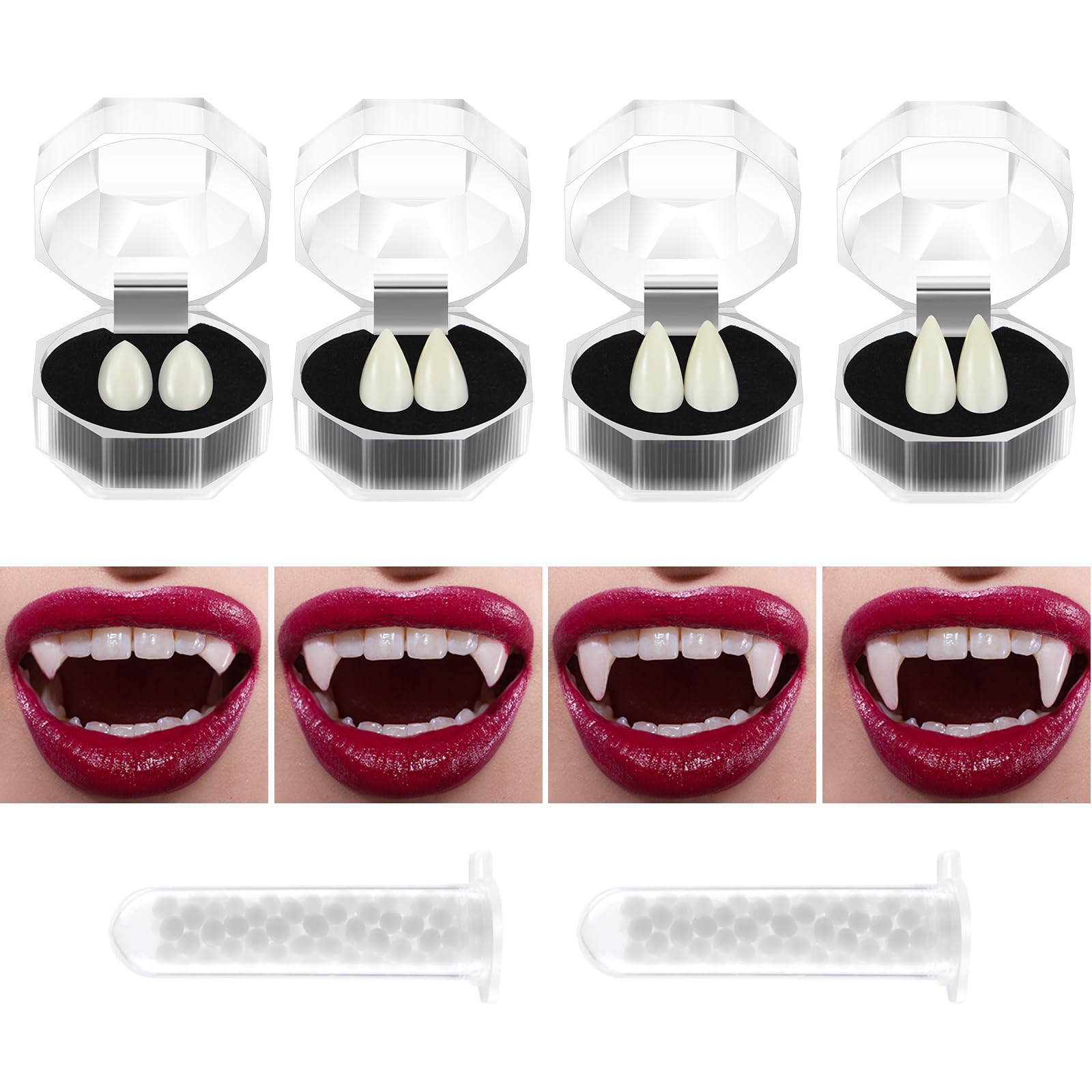 TUPARKA 4 Pairs Vampire Teeth Vampire Fangs Cosplay Costume Prop Horror Halloween Party Decoration